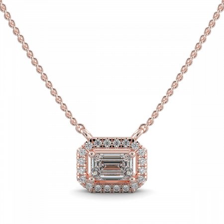 18ct Rose Gold Necklace with Emerald & Round Lab Grown Diamond 0.62ct Total Weight, E-F / VS-VVS