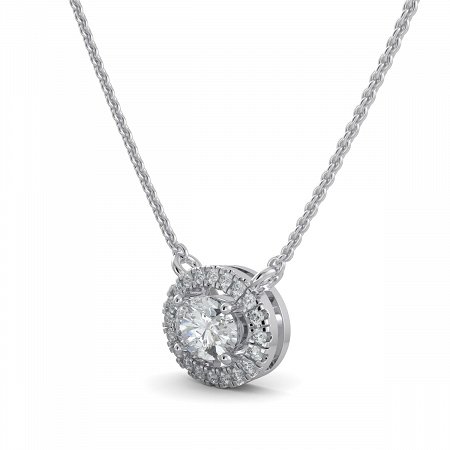 18ct White Gold Necklace with Oval & Round Lab Grown Diamond 0.62ct Total Weight, E-F / VS-VVS