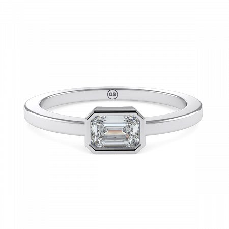 18ct White Gold Ring Bezel Setting with Emerald Lab Grown Diamond 0.35ct, E-F / VS-VVS