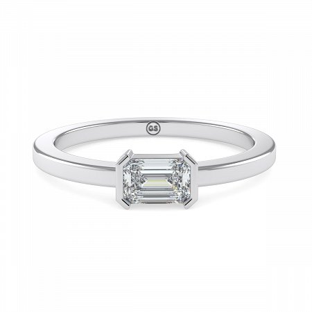 18ct White Gold Ring Half Bezel Setting with Emerald Lab Grown Diamond 0.4ct, E-F / VS-VVS