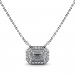 18ct White Gold Necklace with Emerald & Round Lab Grown Diamond 0.62ct Total Weight, E-F / VS-VVS