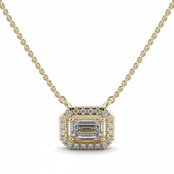 18ct Yellow Gold Necklace with Emerald & Round Lab Grown Diamond 0.62ct Total Weight, E-F / VS-VVS