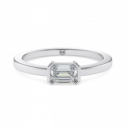 18ct White Gold Ring Half Bezel Setting with Emerald Lab Grown Diamond 0.4ct, E-F / VS-VVS