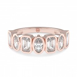18ct Rose Gold Ring Bezel Setting with Emerald & Oval Lab Grown Diamond 1.76ct Total Weight, E-F / VS-VVS