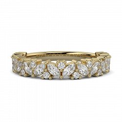 18CT YG SCATTERED MARQUI AND ROUND DIAMOND BAND