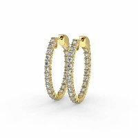18ct Yellow Gold Oval Hoop Earring with Total 2cts Round Lab Grown Diamond